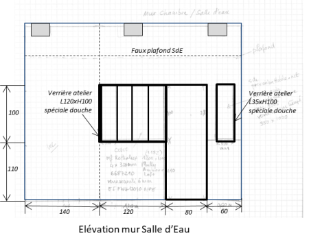 plan verrière d'atelier pour douche intégrée à la chambre d'hote